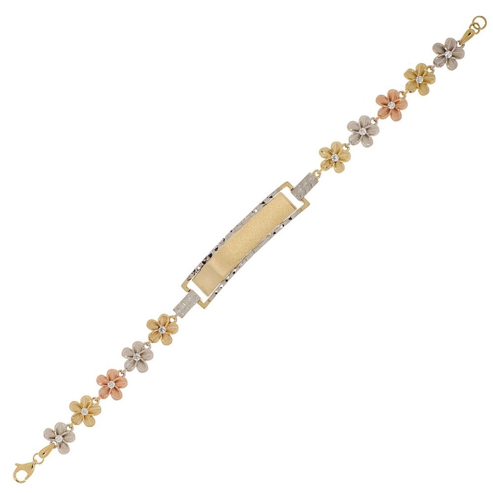 Frame ID Plumeria Hawaiian Flower Lady Bracelet Tricolor Gold 14k